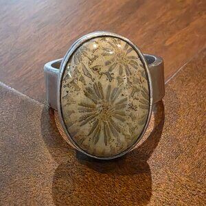 Sterling Silver and Fossilized Coral Ring, size 7